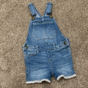 OshKosh B'gosh Light Blue Denim Short Overalls with Lace Trim